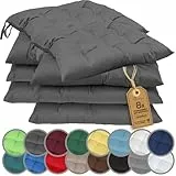 NatureMark 8er Set Stuhlkissen mit Bändern 40x40 cm – Gefüllte Sitzkissen, Outdoor & Indoor – Anthrazit Grau