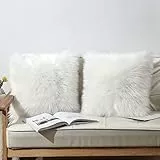 OYIMUA 2 Pcs Weicher Zierkissenbezüge Deko Kissen Schaffell Lammfell Kunstfell Langhaar Zierkissen Kissenbezug Fellimitat Sofakissen Cuddly Kissen (Weiß, 45 x 45 cm)