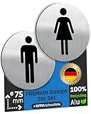 SCHILDERBOXX® WC Schild Selbstklebend - 2er Set Toilettenschild Damen und Herren [Ø75mm, 100% Alu, extra-starkes Klebeband] – Türschild Toilette Aufkleber Tür, WC-Schilder, Toilettenschilder