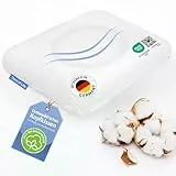 Nackenstützkissen Seitenschläfer ELORA, Weicher Bezug aus 100% Bio-Baumwolle, Ergonomisches Kopfkissen von Schlafexperten, Memory Foam Seitenschläferkissen, Nacken-Kissen 40x60, Rückenschläferkissen