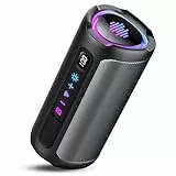 aowoka Bluetooth Lautsprecher mit Licht, 20W tragbare Musikbox, verbesserter Bass, LED-Anzeige, 20 Std. Akku, Bluetooth 5.4, IPX7 wasserdicht, TWS, TF-Karte, Lautsprecher für Reisen, Sport, Party