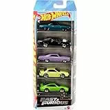 Hot Wheels Fast & Furious Spielzeugautos, Set aus 5 Die-Cast-Fahrzeugen im Maßstab 1:64, inspiriert von und bekannt aus der Filmreihe, JDR19