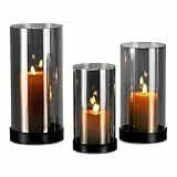 Candeldo Windlicht Glas Windlichter Outdoor: 3er Set Windlicht Schwarz Metall Kerzenhalter Glaszylinder Deko Tisch Wohnzimmer Garten Vase Modern Windlichter Draußen und Drinnen Teelicht Stumpenkerze