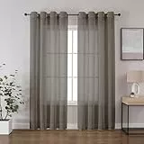 CUCRAF Leinenoptik Voile Vorhänge mit Ösen Halbtransparent Gardine für Schlafzimmer Wohnzimmer H225 x B140cm 2er Set,Hellgrau