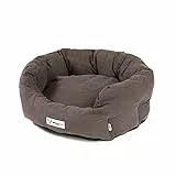 JAMAXX Ovales Hundebett mit Komfort-Füllung, Bezug Waschbar, Vintage Canvas Stoff, Hunde-Korb Körbchen mit Hohen Seitenwänden PDB2087 (S) 60x50, mud