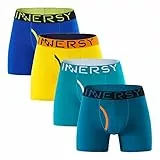 INNERSY Unterhosen Männer Lang Boxershorts mit Eingriff Baumwolle Retroshorts Herren 4er Pack (S, Blau/Grün/Eisblau/Gelb)