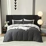 Boqingzhu Baumwolle Bettwäsche 200x220cm Grau Dunkelgrau Hellgrau Einfarbig Uni Aesthetic Wendebettwäsche Set Bettbezug 200x220cm und 2 Kissenbezüge 80x80cm mit Reißverschluss