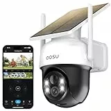 AOSU 2K Überwachungskamera Aussen Solar Akku 3MP [360° PTZ Panorama, Integrierter Solarpanel] Kabellos PIR-Bewegungserkennung Automatische Verfolgung Farb-Nachtsicht Ton- & Lichtalarm 2-Wege-Audio
