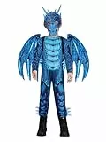 IKALI Kinder Drachen Kostüm, Jungen Drachen Jumpsuits für Halloween Karneval Partys mit Drachenflügel und Maske 7-8 Jahre
