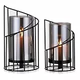 Windlicht Glas Kerzenständer Deko Schwarz: Romadedi Kerzenhalter Metall Mit Glaszylinder für Kerzen Tischdeko Windlichter Outdoor für Wohnzimmer Schlafzimmer Modern Home Deko