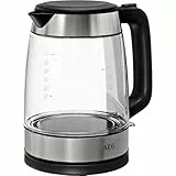 AEG GK4-1-4GB Wasserkocher / 2200 Watt / 1,7 l/entnehmbarer Kalkfilter/Wasserstandsanzeige mit Liter-, Tassenangabe/Sicherheitsabschaltung/Ein/Aus-Schalter/Einhand-Deckelöffnung/Glas