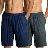 Aomig Herren Schlafanzughose Kurz, Schlafshorts Pyjamahose Herren, Dehnbare Leicht Pyjamshorts Pyjamaunterteil Freizeithose, Loungehose Kurz Männer mit Elastischer Bund(Marineblau + Dunkelgrau-XL)