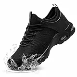 LARNMERN Arbeitsschuhe Herren Sicherheitsschuhe Wasserdicht Slip On Stahlkappenschuhe Bequeme Leichte Dämpfung Sneakers(44 Herren,Schwarz)