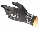 Ansell HyFlex 11-840 Professionelle Arbeitshandschuhe, Rutschfeste Nitril-Beschichtung, Industrie-Schutzhandschuhe für Mechanik, Werkstatt und Montage, Waschbare, Schwarz, Größe L (5 Paar)