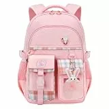KEBEIXUAN Schultasche Mädchen Rucksack Kinderschultasche | Cute Schulrucksack für Mädchen 1. - 5. Klasse | Atmungsaktiv Wasserabweisender, Rosa