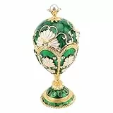 ZJchao Metall-Schmuckkästchen, Emaillierte Vintage-Schmuckschatulle, Dekorativer Schmuck-Organizer in Eiform mit Strasssteinen aus Legierung, Kleine Erinnerungsbox, Ideale (Grün Weiß)