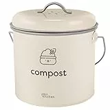 Joejis Komposteimer 3.5L - Küchenkompost mit Aktivkohlefiltern, Verzinkter Stahl Innenkomposter, Geruchlos & Ideal für Lebensmittelabfälle - Creme