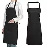 Gvolatee 2 Stücke verstellbare Schürze mit Taschen, Unisex Kochenschürze Küchenschürze für Küche, Restaurant, café,Grillschürze, Backschürze (Schwarz)