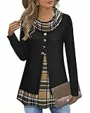 Datuhao Pullover Damen Lang Winter Tunika Damen Elegant Oversize Pulli Damen Vintage Damenpullover Langarm Dünn Lässige Langarmshirt Damen Winter Locker Hoodie Schalkragen Pullover Kariert,M
