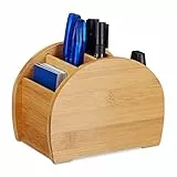 Relaxdays Stiftehalter Bambus, 4 Fächer, natürliche Optik, Stiftebox, Schreibtisch Organizer für Büro-Utensilien, Natur, Größe, Hellbraun