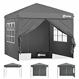 Sekey Pop Up Pavillon 3x3 Wasserdicht Stabil, Faltpavillon 3m x 3m mit Seitenwänden, Partyzelt Faltbar für Camping Party, Stufenlos Höheverstellbar 250 bis 270cm, Premium Serie 3x3, Grau