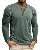 LAOARA Herren Langarmshirt Longsleeve Henley Shirt Herren Langarm T Shirt Longshirt mit Knopfleiste Slim Fit Tops Grün XL