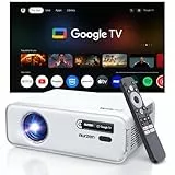 Aurzen Eazze D1G Beamer mit offiziellem Google TV, Smart Beamer 4K unterstützt Full HD 1080P, DoIby Audio, Autofokus & Trapezkorrektur, WiFi Bluetooth Heimkino & Outdoor Projektor, Weiß