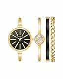 Anne Klein Women's Bangle Watch and Bracelet Set Gold/Black
