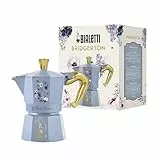 Bialetti Moka Express Bridgerton 3 Tassen, Griff mit Verbrühschutz, nicht für Induktion geeignet, 3 Tassen (130 ml), Aluminium, Himmelblau