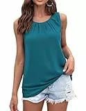 Zeagoo Top Damen Chiffon Tank Tops Elegant Ärmelloses Blusentops Locker Sommer Oberteile Flowy Doppellagige Bluse Blau Grün XXL