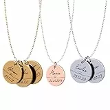 Generisch Personalisierte Halskette mit Gravur | Plättchen mit Namen & Geburtsdaten der Kinder | Geschenk Mama | Gold, Silber, Roségold | Edelstahl Wasserfest | Made in Germany