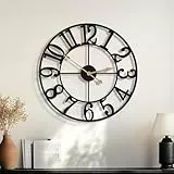 HAITANG Große Modern Wanduhr Wohnzimmer, Schwarz Wanduhr Rund Metall Geräuschlos Nicht Tickend Batteriebetrieben,16 inch Arabische Ziffern, Uhren für Schlafzimmer, Vintag Stil Küchen Dekoration