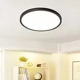 muyuua Deckenlampe LED Deckenleuchte Flach - Rund Badezimmerlampe 18CM IP44 Wasserdicht Badlampe Küchenlampe Decke Schwarz Flurlampe 15W Augenschutz 3000K Warmweiß Schlafzimmerlampe für Bad Küche Flur