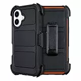 Saiboro Schutzhülle für iPhone 17, mit Gürtelclip, stoßfest, robust, 2 Schichten, robust, Militärqualität, Schwarz und Orange