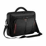 Targus Classic+ Clamshell Case Laptoptasche 14 Zoll, bequeme Umhängetasche mit gepolstertem Griff, Notebooktasche mit Reißverschluss-Arbeitsstation – Schwarz/Rot, CN414EU