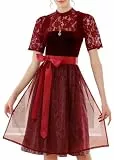 EIISSION Dirndl Damen midi Lang Dirndl Rot Trachtenkleid Trachtenrock Dirndl-Komplettsets Trachtenmode Trachten Damen mit 3 Teilig Schürze Dirndlbluse Oktoberfest Dresses Dirndlkleid 44