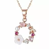 JewelryWe Schmuck Halskette Damen Romantische Kirschblüte Schmetterling Kranz Kristall Anhänger mit Kette Rosegold