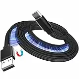 Magtame Magnetisches USB A zu USB C Kabel 3.3ft / 1m, Coiled 3A Schnellladen Flaches USB-C Kabel, organisierte Anti-Verwirrung geflochtene Datensynchronisierung Typ-C Ladekabel