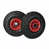 Relaxdays 2er Set Sackkarrenrad, 3.00-4, luftbereift, Ersatzrad mit Kunststofffelge, 260x85mm, Ø Achse 25mm, schwarz-rot