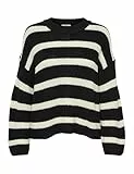 JDY Damen JDYjusty L/S Stripe Knt Noos Jumper Pullover, Schwarz, L EU