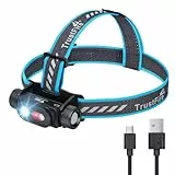 Trustfire H6R Stirnlampe mit 1350 Lumen, 152 Meter Leuchtweite, USB-C IP68 Wiederaufladbare Led Stirnlampe 8 Modi Kopflampe mit Flutlicht, Rampenlicht, Rotlicht Funktion für Laufen, Angeln, Campen