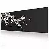 EFISH Rosa und Schwarz Kirschblüten Gaming-Mauspad (800 × 300 × 3 MM) - Verlängertes großes Mauspad mit rutschfester Gummibasis und genähten Kanten