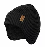 Wmcaps Wintermütze Herren Fleece Gepolsterte Strickmütze mit Ohrenschützern, Bequeme Weiche Winddichte Warme Mütze für Outdoor-Aktivitäten Kaltes Wetter Geschenk für Männer Frauen, Schwarz