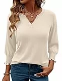 Gyabnw Damen Bluse mit V-Ausschnitt und 3/4 Ärmeln Modernes Elegantes Oberteil luftiges Sommer Shirt für Büro und Shopping