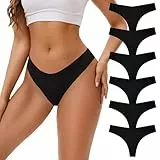 INNERSY String Tanga Damen Schwarz Nahtlos Seamless String Unsichtbare Unterwäsche Thong 6 Pack (L, 6 Schwarz)