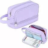 Alyvisun Federmäppchen Große Kapazität Mäppchen Etui Stifte mit 3 Fächern für Jungen und Mädchen, Robuste Schreibwaren Organizer Pencil Case mit Tragegriff für Schule und Büro (Lila)