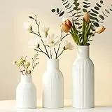 OFFASST Weiß Keramik Vasen Set 3-teilig | Iconic Home Vase für Pampasgras & Trockenblumen | Moderne Tischdeko | Neutral Boho Skandinavische Vase Hoch für Wohnzimmer