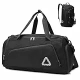 Suweir Sporttasche Damen 45L Reisetasche Herren mit Schuhfach Nassfach Wasserdicht Weekender Travel Gym Duffle Bag mit Rucksack Schwimmtasche Trainingstasche für Yoga, Sport, Reisen (Schwarz)