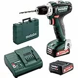 Metabo Akku-Bohrschrauber BS 12-12V 40 Nm Drehmoment, LED-Licht, Gürtelhaken - Kompakt & kraftvoll - Profi Akkuschrauber für Holz & Metall - Inkl. 2x2Ah LiPOWER Akkus Ladegerät SC30 + Koffer