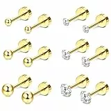 Kakonia 6Paar Ohrstecker für Damen Heren Titan Chirurgenstahl Piercing Ohr Silber Gold Rosegold Schwarz Tiny Stud Earrings Mehrere Piercing Hypoallergene Zirkonia Knorpel Tragus Helix Set